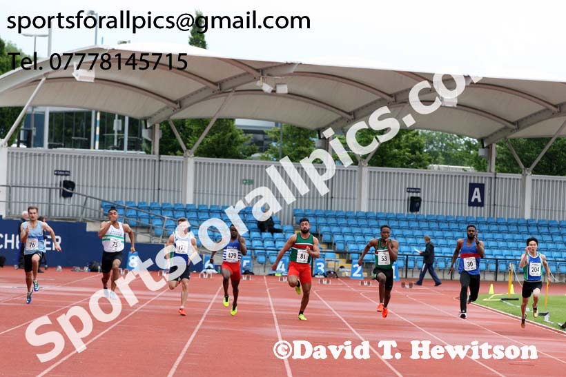 Senior mens 100 metres, Northern Senior and Under-20s Champs., SportsCity, Manchester. Photo: David T. Hewitson/Sports for All Pics